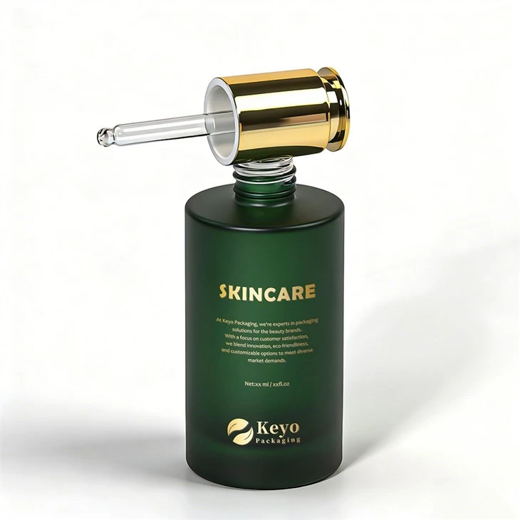 30ml 75ml Frosted Green Glass Bottles With Twist Up Dropper For Hair Essential Serum Oil factory
